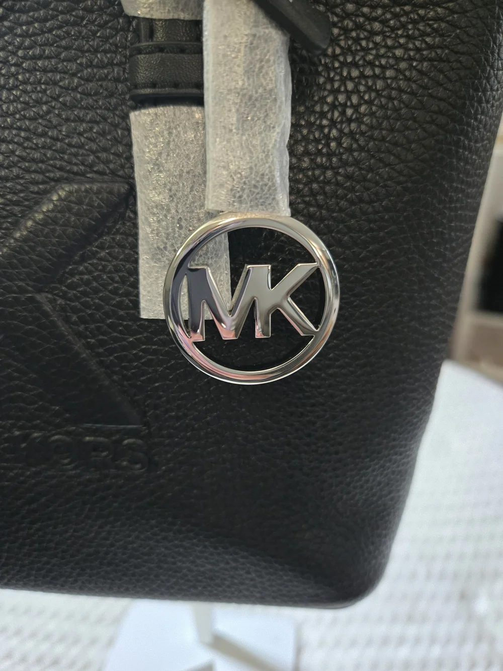Michael Kors Black Pebbled Leather Tote with MK Logo Charm - Picture 2 of 5